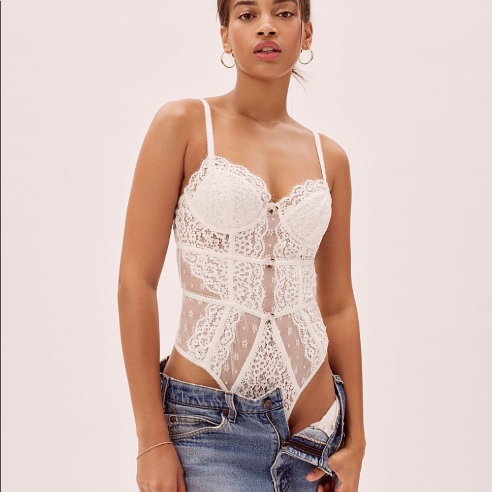 For Love and Lemons Mia Bodysuit White Lace